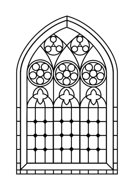 Stained glass window activity page for colouring Outline black on white EPS10 vector format