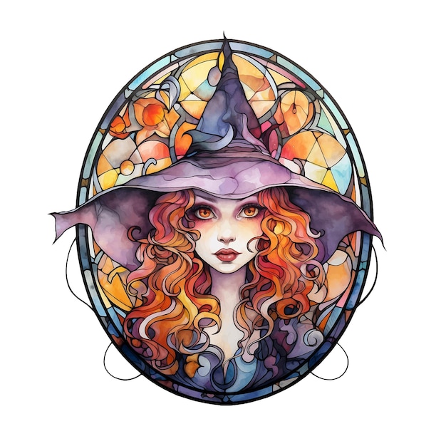 Stained glass witch vector ilustration