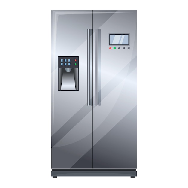 Stainless refrigerator with two doors isolated on white background House hold electronic appliance Silver freezer front view Sectional smart fridge flat mockup home appliance Vector illustration