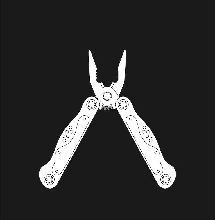 Vector stainless steel multifunctional pocket multi tool instrument flat illustration isolated on white