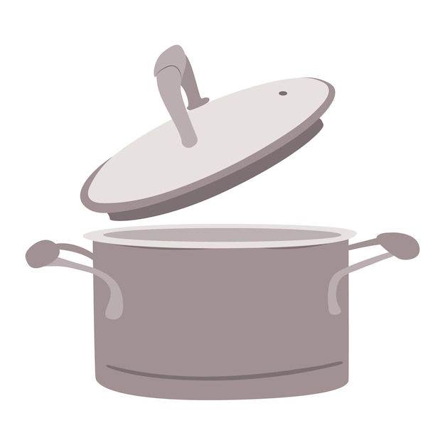 Stainless steel pan in cartoon minimalistic style isolated on white background