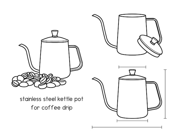 ステンレス コーヒー ケトル ドリップ マニュアル アウトライン ベクトル図に注ぐ