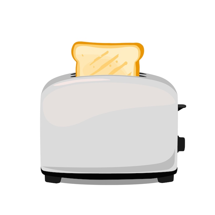 Vector stainless steel toaster with toasted bread for breakfast inside isolated on white background roasted toast vector