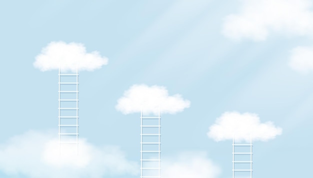 Vector stair ladder and cloud floating on blue sky