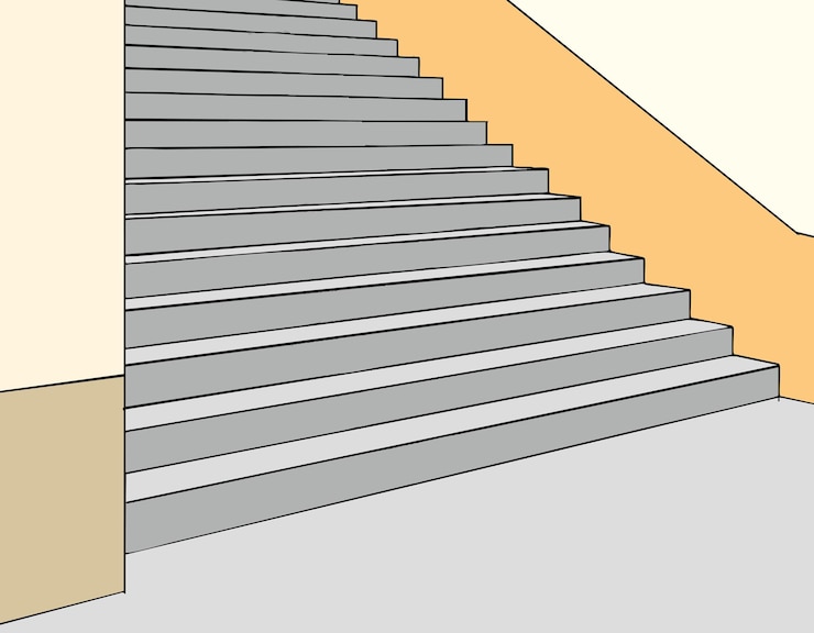 Vector staircase corridor interior design vector cartoon illustration