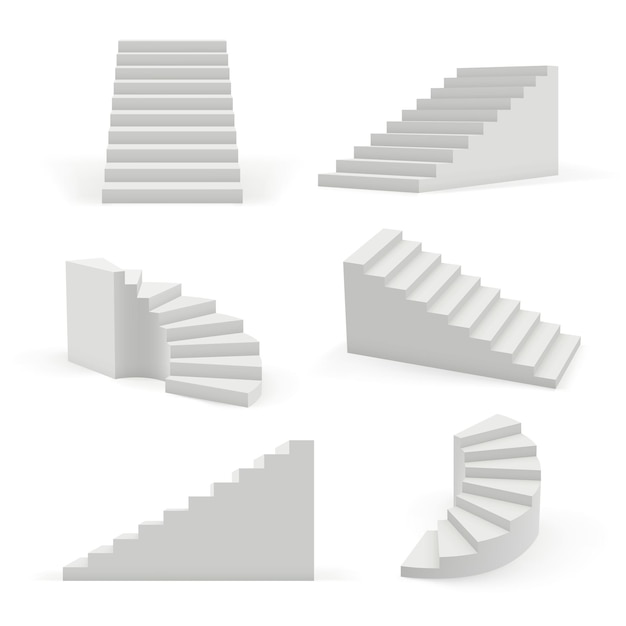 Vector stairs modern. 3d white architectural objects for interior space up and down steps vector templates