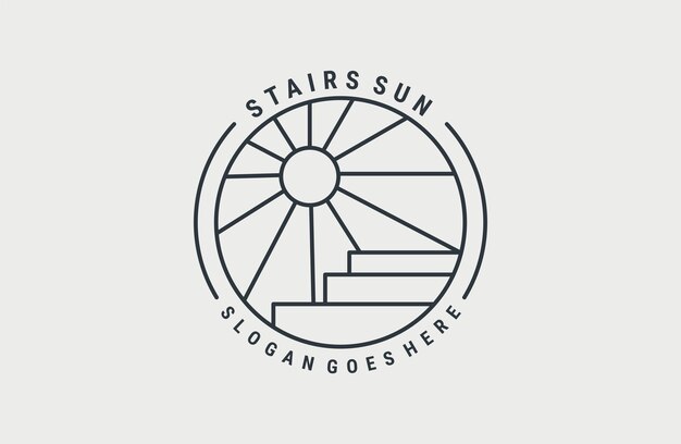 stairs sun logo vector icon illustration hipster vintage retro