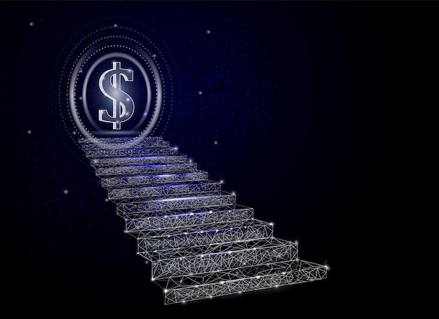 비즈니스 성장 금융 대상 벡터 포스터 배너 디자인 템플릿 낮은 폴리 아트 다각형의 계단