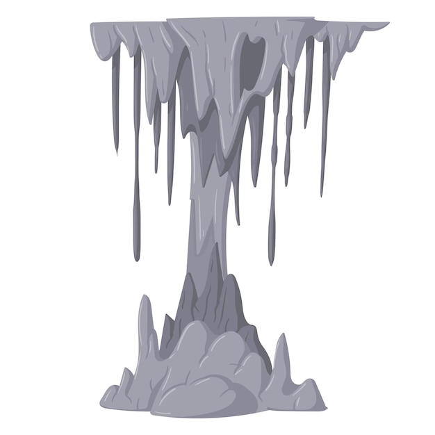 Stalactiet kalksteen kolom Stalagmiet groei formaties natuurlijke grot rotsen Cartoon ondergrondse druipsteen ijspegels platte vectorillustratie