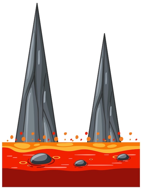 Stalagmiet met hete lava in cartoonstijl