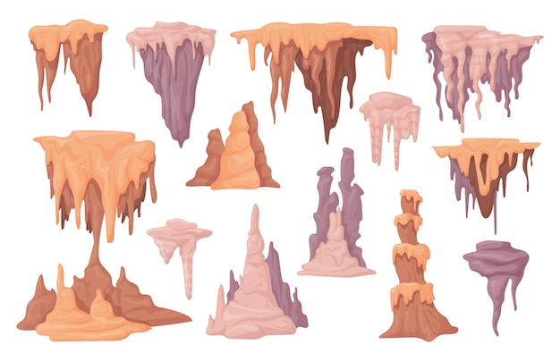 Stalagmites Stalagmite and stalactite underwater cave or stone cavern limestone formations geological speleology rock spike mineral structure vector illustration of stalagmite rock stalactite