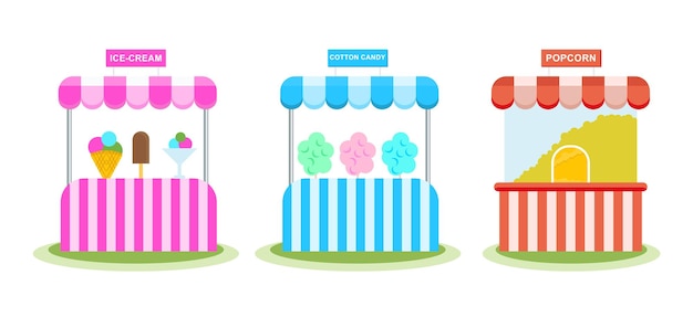 Vector stall with ice cream sweet wadding popcorn children's amusement park