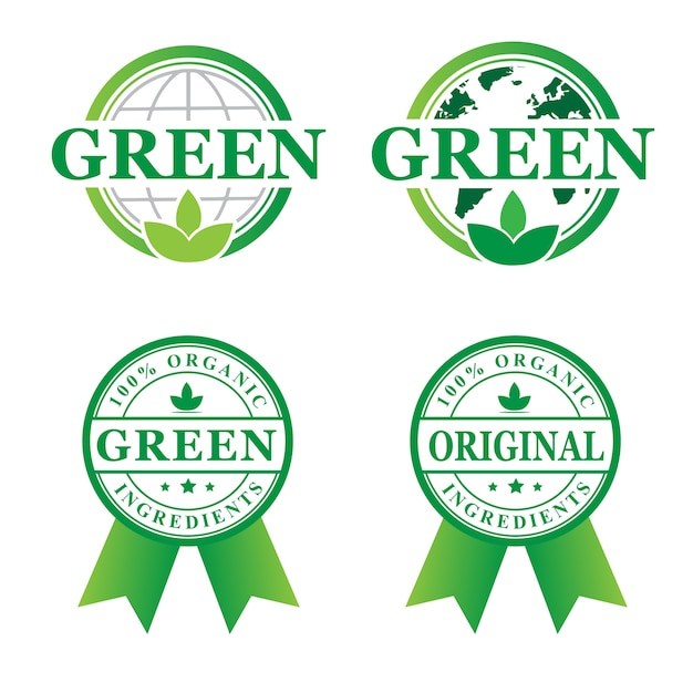 Vector stamp green organic  set logo designs