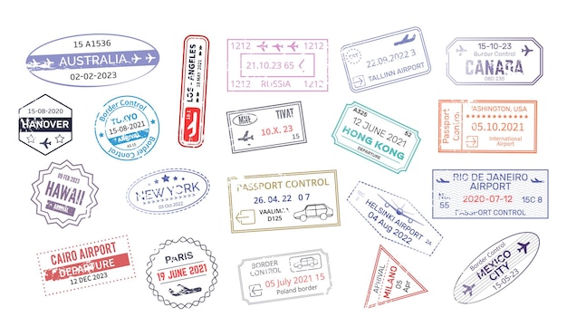 Stamp in passport for traveling an open passport international arrival visa stamps vector