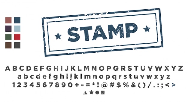 Stamp template. Alphabet font stamping.