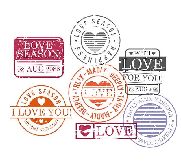 Vector stamps set of love season in colorful silhouette