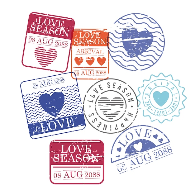 Vector stamps set of love season in colorful silhouette