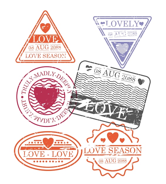 ベクトル カラフルなシルエットの愛の季節の切手セット