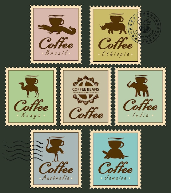 Stamps with coffee cup animals