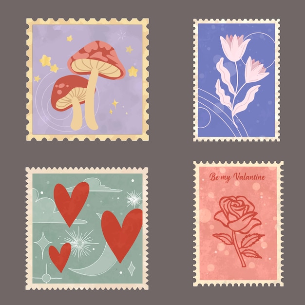 Vector stamps with flower illustrations speratable stamps