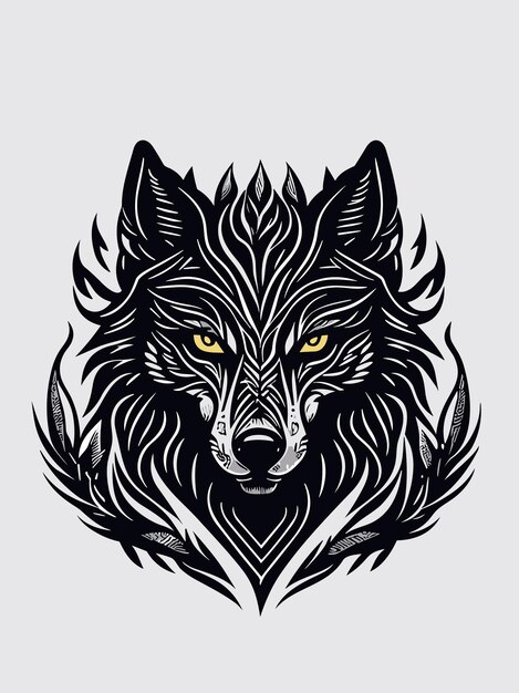 Vector stamwolf hoofd silhouet mythologie logo monochrome ontwerp stijl kunstwerk illustratie vector