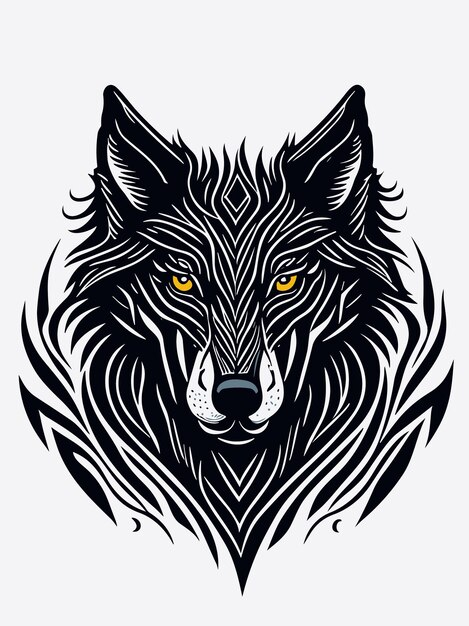 Vector stamwolf hoofd silhouet mythologie logo monochrome ontwerp stijl kunstwerk illustratie vector