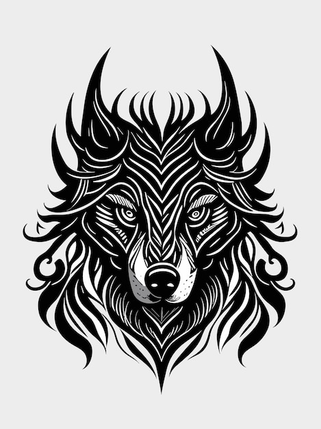 stamwolf hoofd silhouet mythologie logo monochrome ontwerp stijl kunstwerk illustratie vector