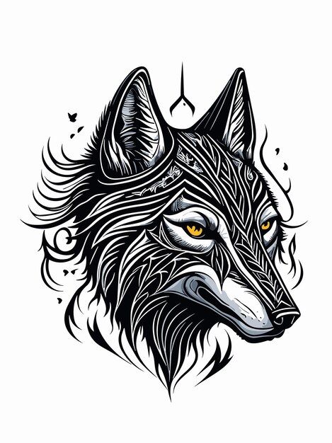 stamwolf hoofd silhouet mythologie logo monochrome ontwerp stijl kunstwerk illustratie vector