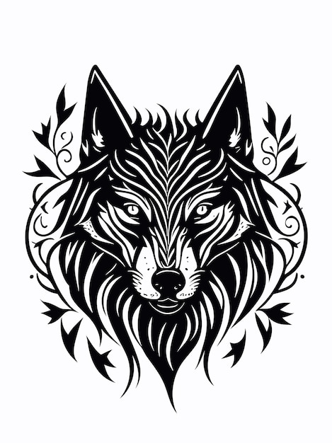 Vector stamwolf hoofd silhouet mythologie logo monochrome ontwerp stijl kunstwerk illustratie vector