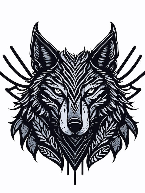 stamwolf hoofd silhouet mythologie logo monochrome ontwerp stijl kunstwerk illustratie vector