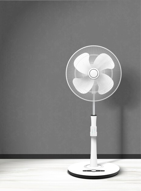 Vector stand fan   in 3d illustration with cozy interior background