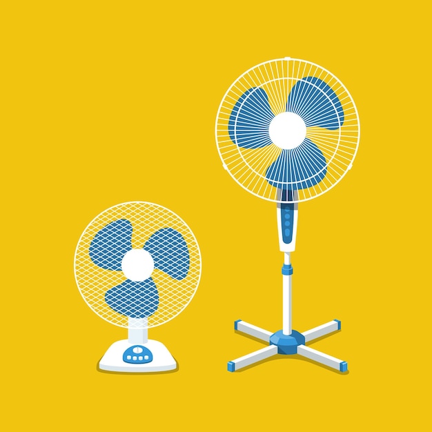 Stand fan. Standing fan with blades. Cooling air. Portable air conditioning. climate control. Vector