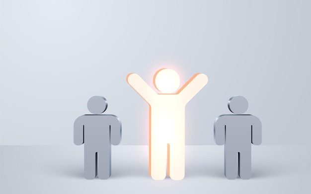 Vector stand out from the crowd one glowing light man standing with arms wide open among other people