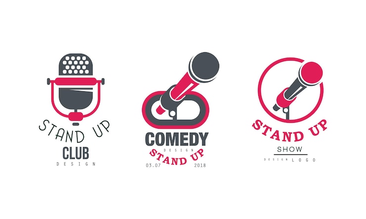 Vector stand up club logo design set comedy show retro badges emblems vector illustration