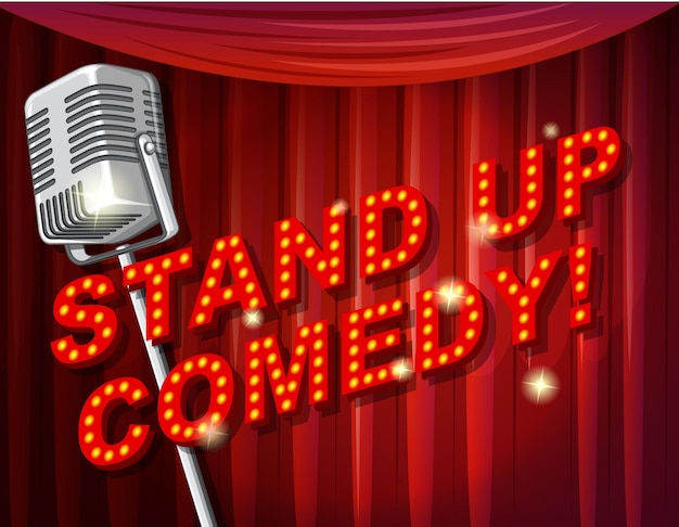 Vector stand-up comedy banner met vintage microfoon