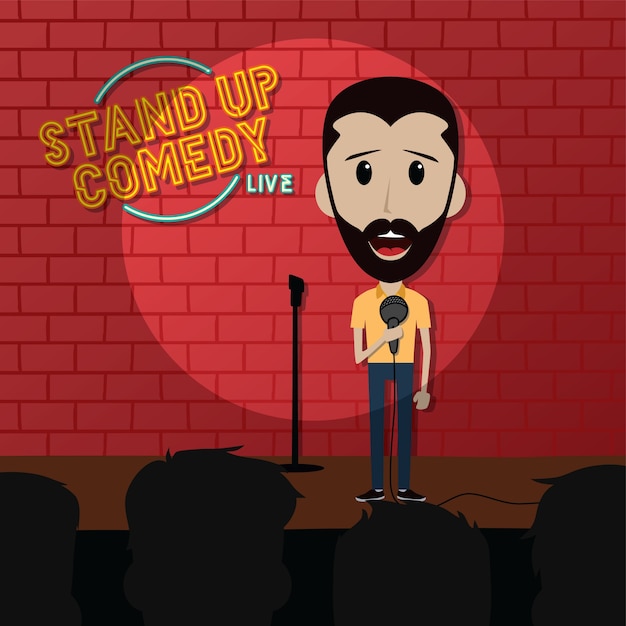 Vector stand up comedy comic guy on stage