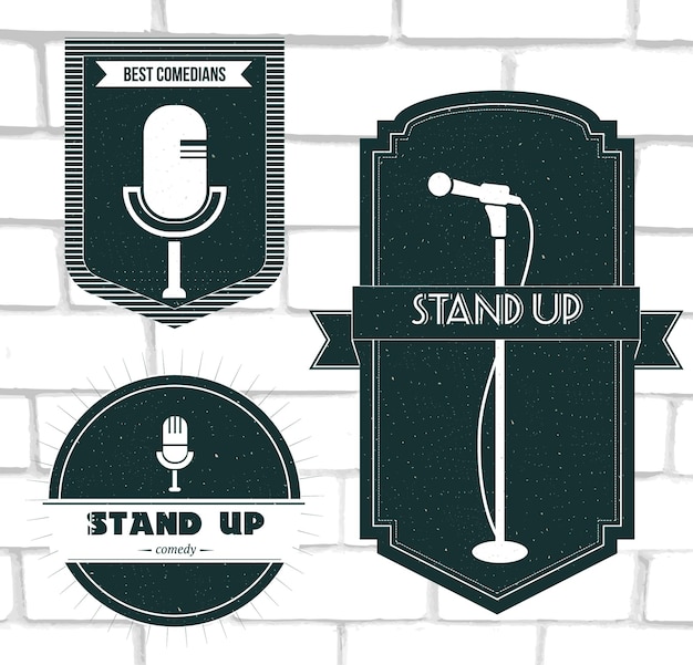 Stand up open mic badges set