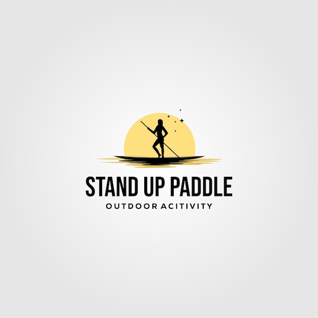 Stand up paddle vintage logo vector silhouette illustration design