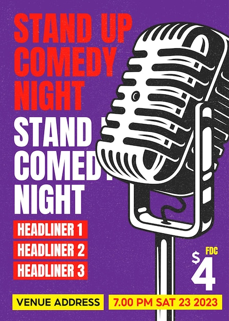 Stand Up Show or comedy night Set Vector microphone or Open Mic flyer gigs poster pamphlet