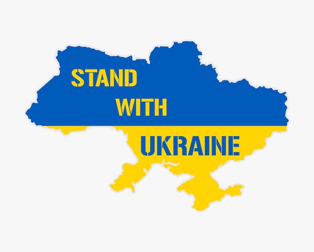 Stand with ukraine slogan concept save ukraine from russia and please stop war ukrainian text on the color map pray for ukraine peace the whole world praying for ukraine vector illustration