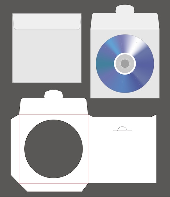 Vector standard disc envelope mockup with dieline cut