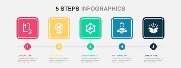 표준 우수한 서비스 고객 제품 아이콘 인포그래픽 디자인 템플릿 크리에이티브 컨셉(5단계 포함)