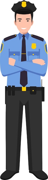 Standing American Policeman Officer in Traditioneel Uniform Character Icon in Flat Style Vector