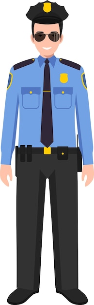 Standing American Policeman Officer in Traditioneel Uniform Character Icon in Flat Style Vector