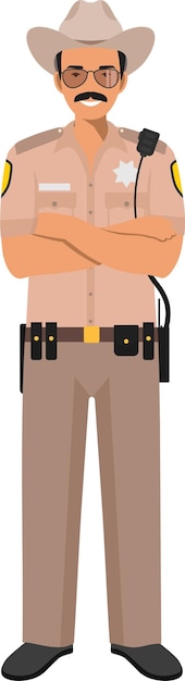 Standing american policeman sheriff officer in traditional uniform character icon in flat style