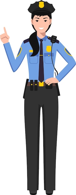 従来の制服を着たアメリカ人女性警察官フラットスタイルのベクトルのキャラクターアイコン