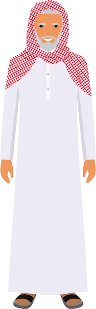 Standing Arab Old Man in The Traditional Muslim Arabic Clothing. Vector Illustration