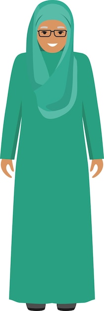 Standing Arab Old Woman in The Traditional Muslim Arabic Clothing. Vector Illustration