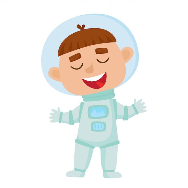 Постоянный ребенок-космонавт в мультяшном стиле, изолированные на белом фоне