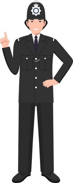Standing British Policeman Officer in Traditional Uniform Character Icon in Flat Style Vector